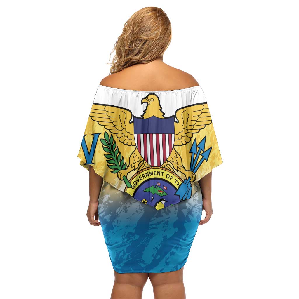 US Virgin Islands Off Shoulder Short Dress Coat Of Arms Grunge Style
