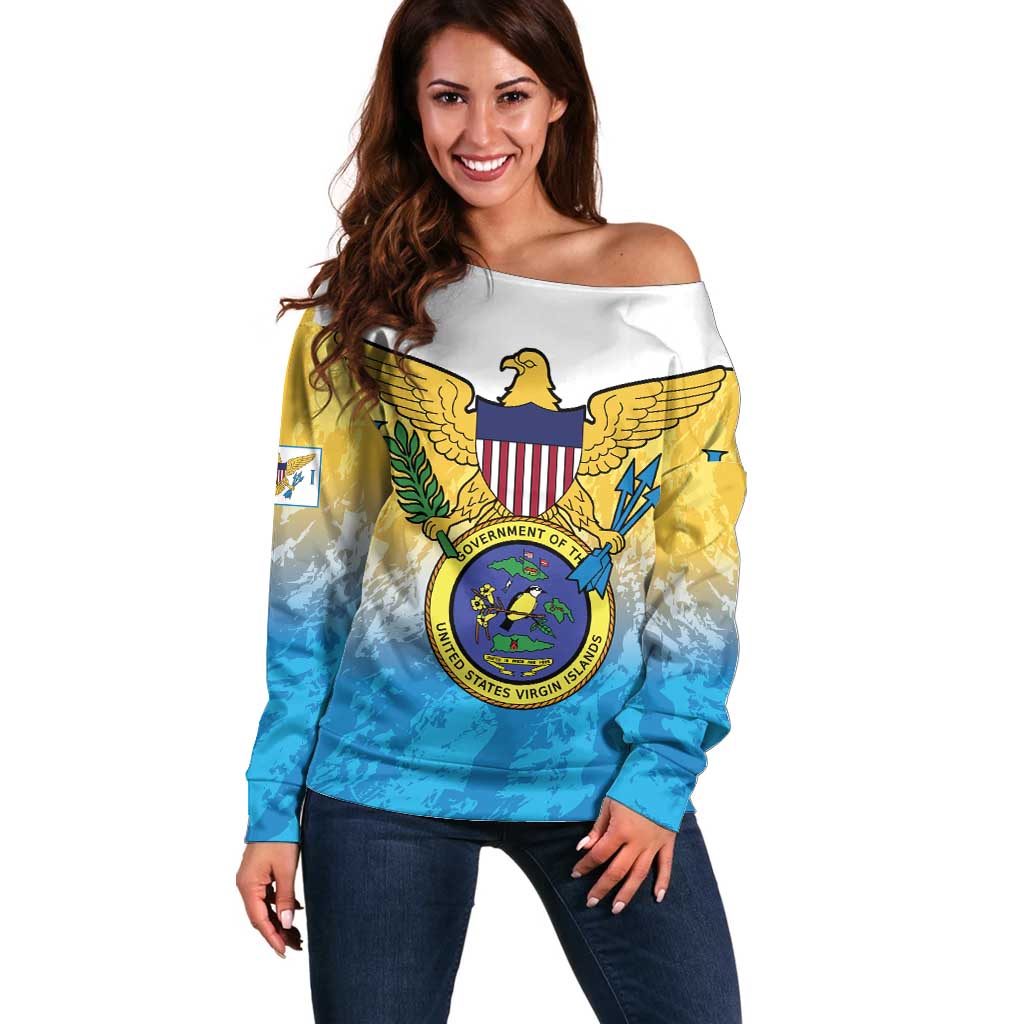 US Virgin Islands Off Shoulder Sweater Coat Of Arms Grunge Style