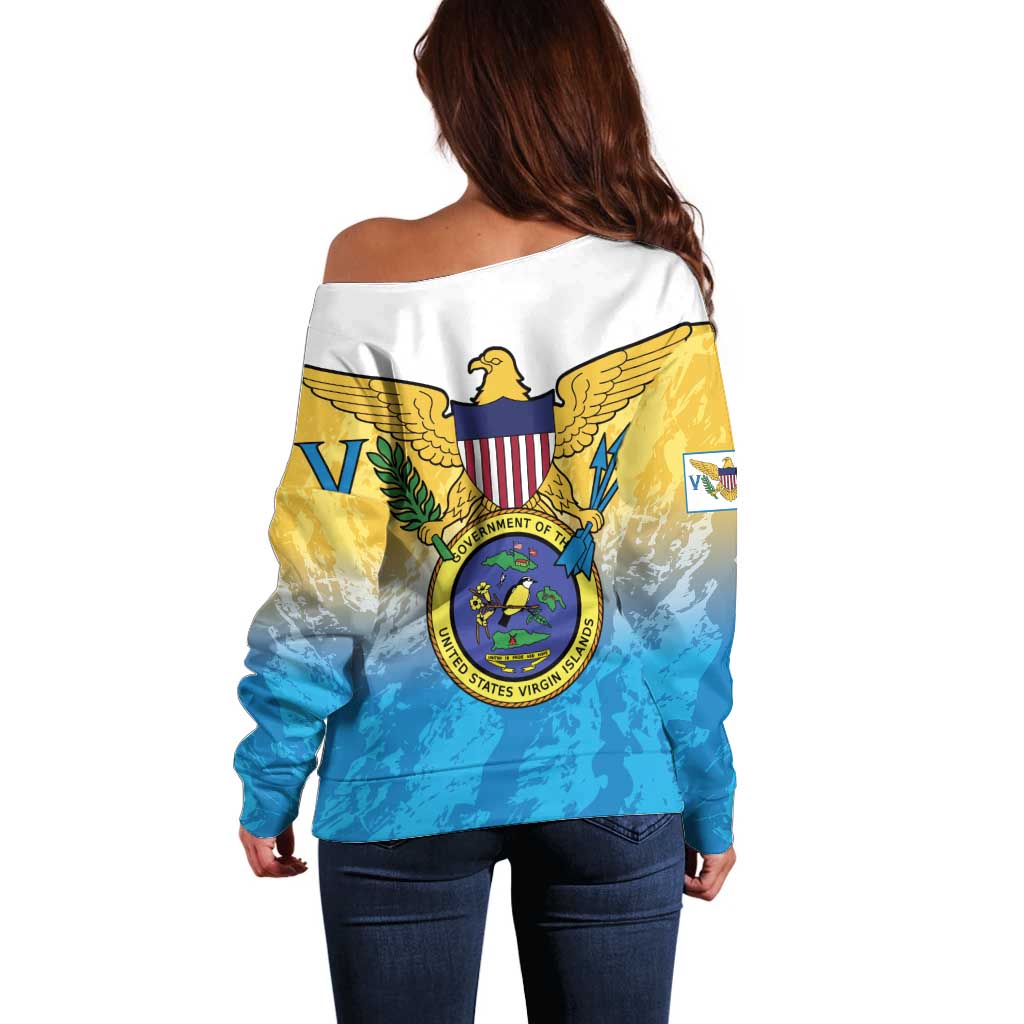 US Virgin Islands Off Shoulder Sweater Coat Of Arms Grunge Style