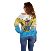 US Virgin Islands Off Shoulder Sweater Coat Of Arms Grunge Style