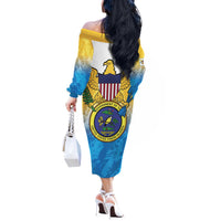 US Virgin Islands Off The Shoulder Long Sleeve Dress Coat Of Arms Grunge Style