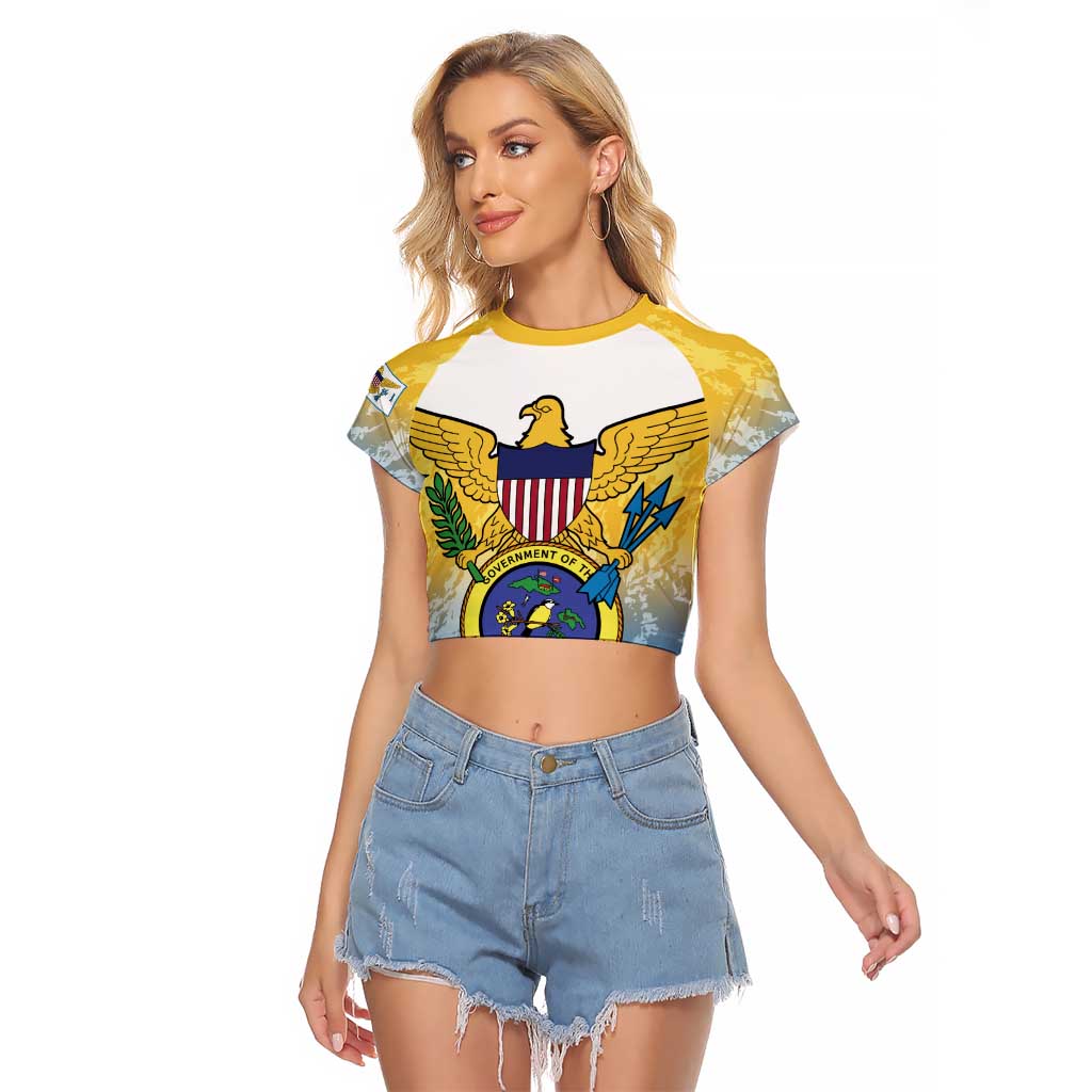 US Virgin Islands Raglan Cropped T Shirt Coat Of Arms Grunge Style