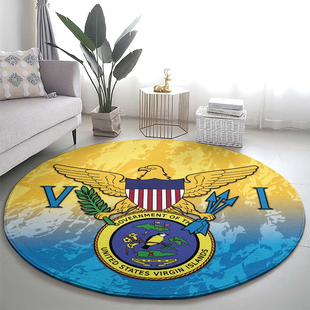 US Virgin Islands Round Carpet Coat Of Arms Grunge Style