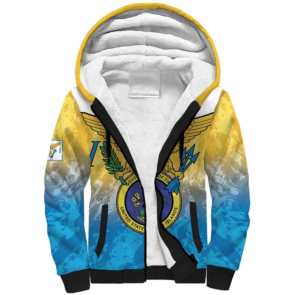 US Virgin Islands Sherpa Hoodie Coat Of Arms Grunge Style