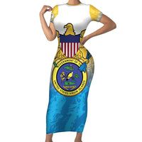 US Virgin Islands Short Sleeve Bodycon Dress Coat Of Arms Grunge Style