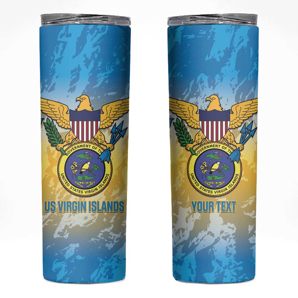 Personalized US Virgin Islands Skinny Tumbler Coat Of Arms Grunge Style