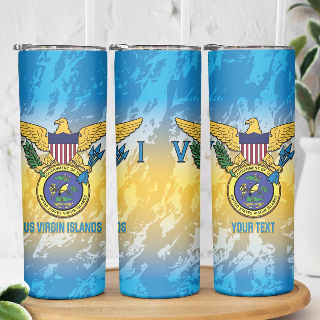 Personalized US Virgin Islands Skinny Tumbler Coat Of Arms Grunge Style
