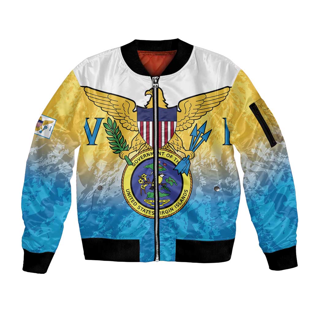 US Virgin Islands Sleeve Zip Bomber Jacket Coat Of Arms Grunge Style