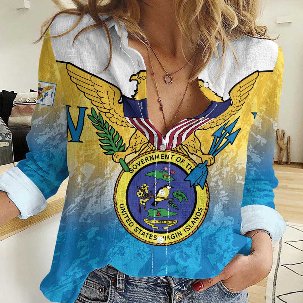 US Virgin Islands Women Casual Shirt Coat Of Arms Grunge Style