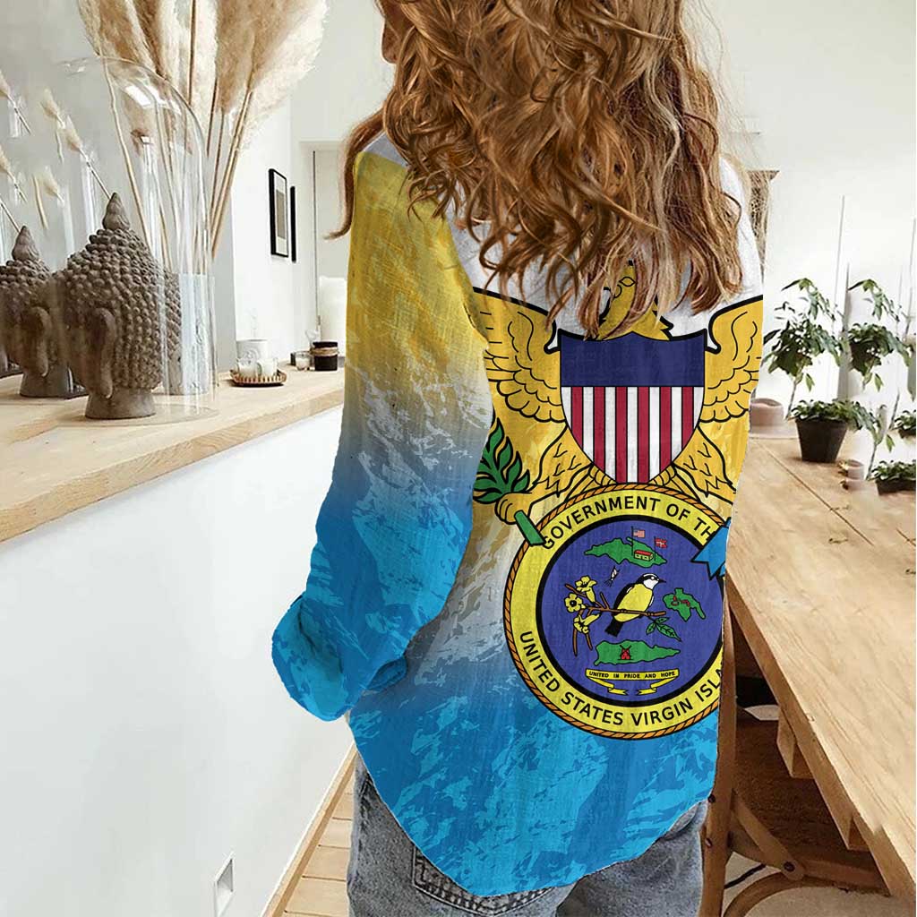 US Virgin Islands Women Casual Shirt Coat Of Arms Grunge Style