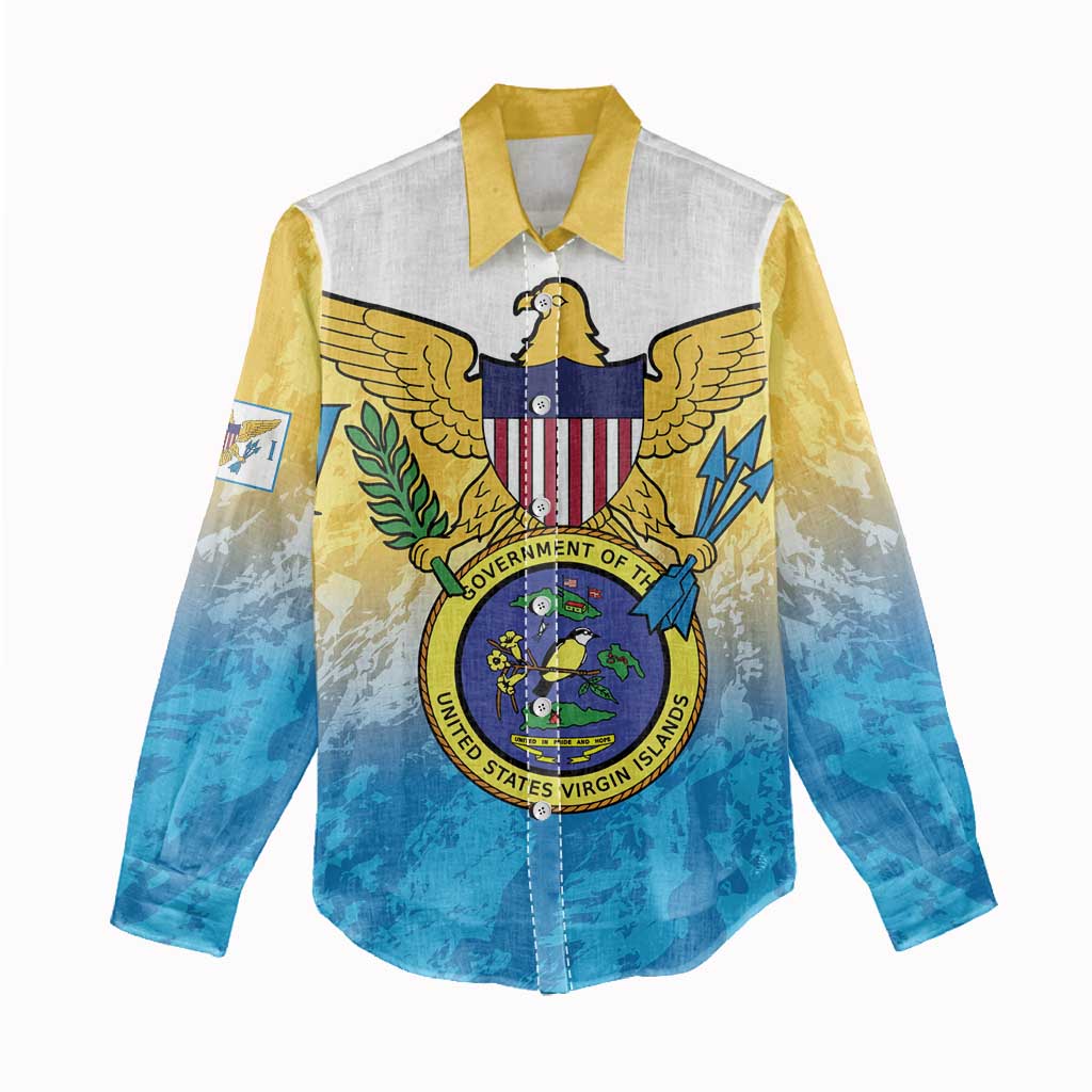 US Virgin Islands Women Casual Shirt Coat Of Arms Grunge Style