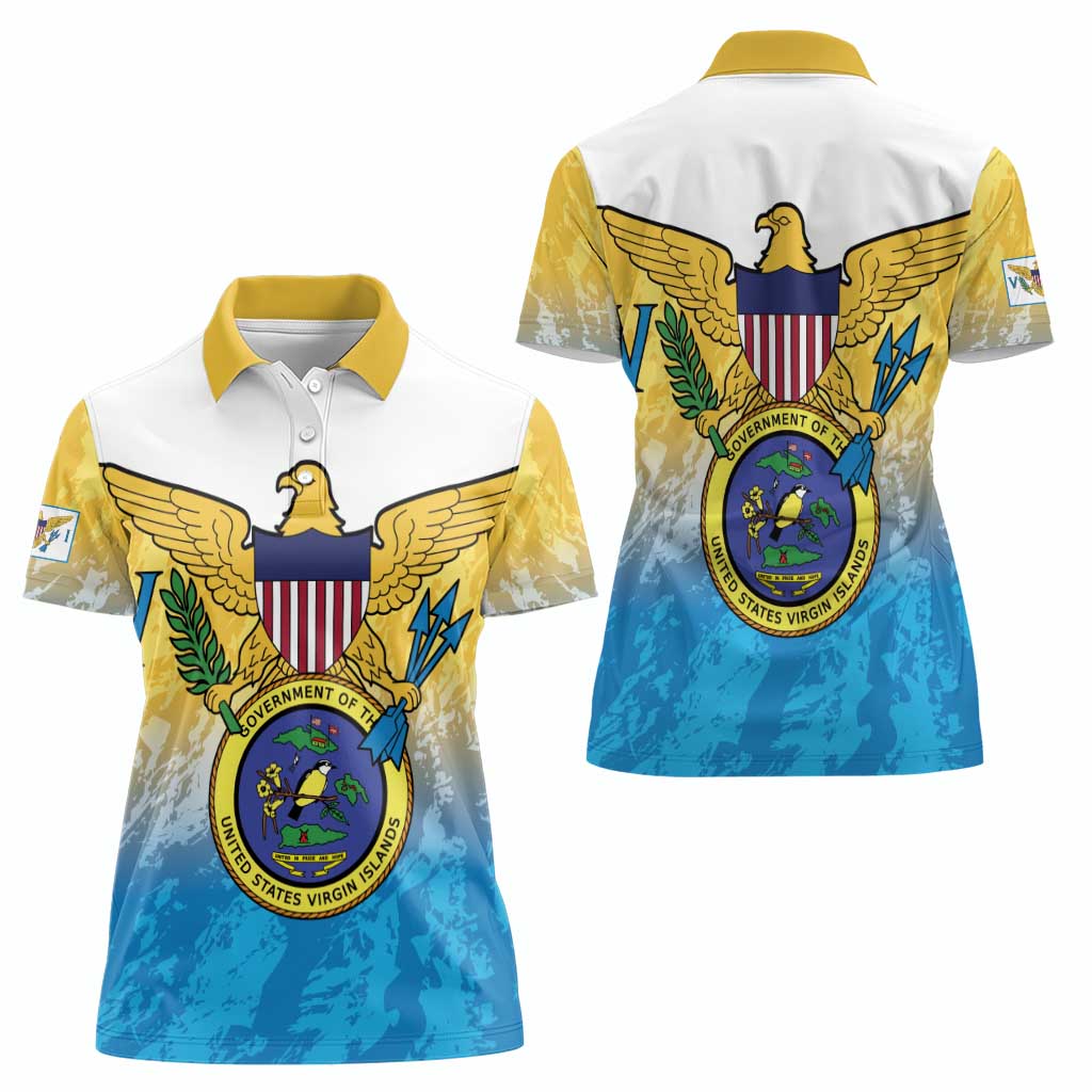 US Virgin Islands Women Polo Shirt Coat Of Arms Grunge Style