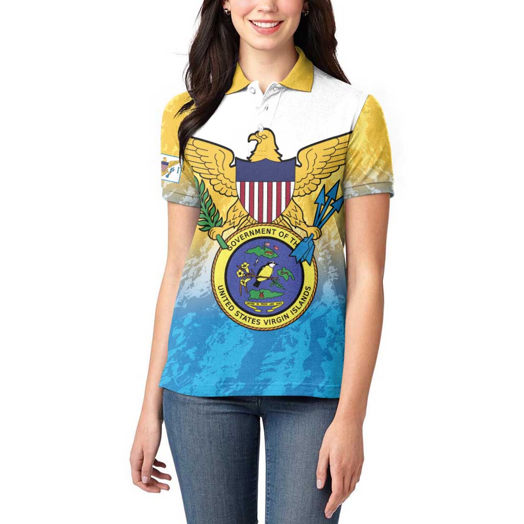 US Virgin Islands Women Polo Shirt Coat Of Arms Grunge Style