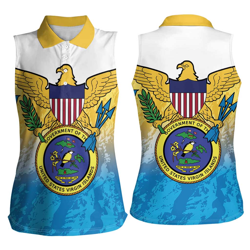 US Virgin Islands Women Sleeveless Polo Shirt Coat Of Arms Grunge Style