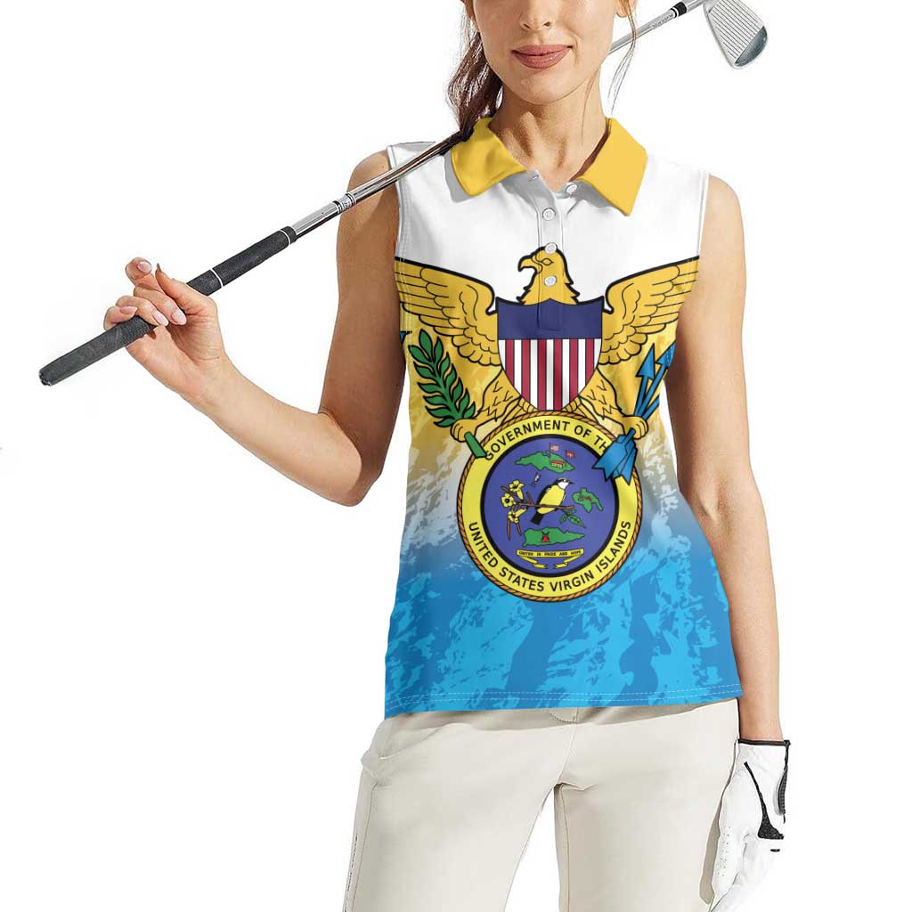 US Virgin Islands Women Sleeveless Polo Shirt Coat Of Arms Grunge Style