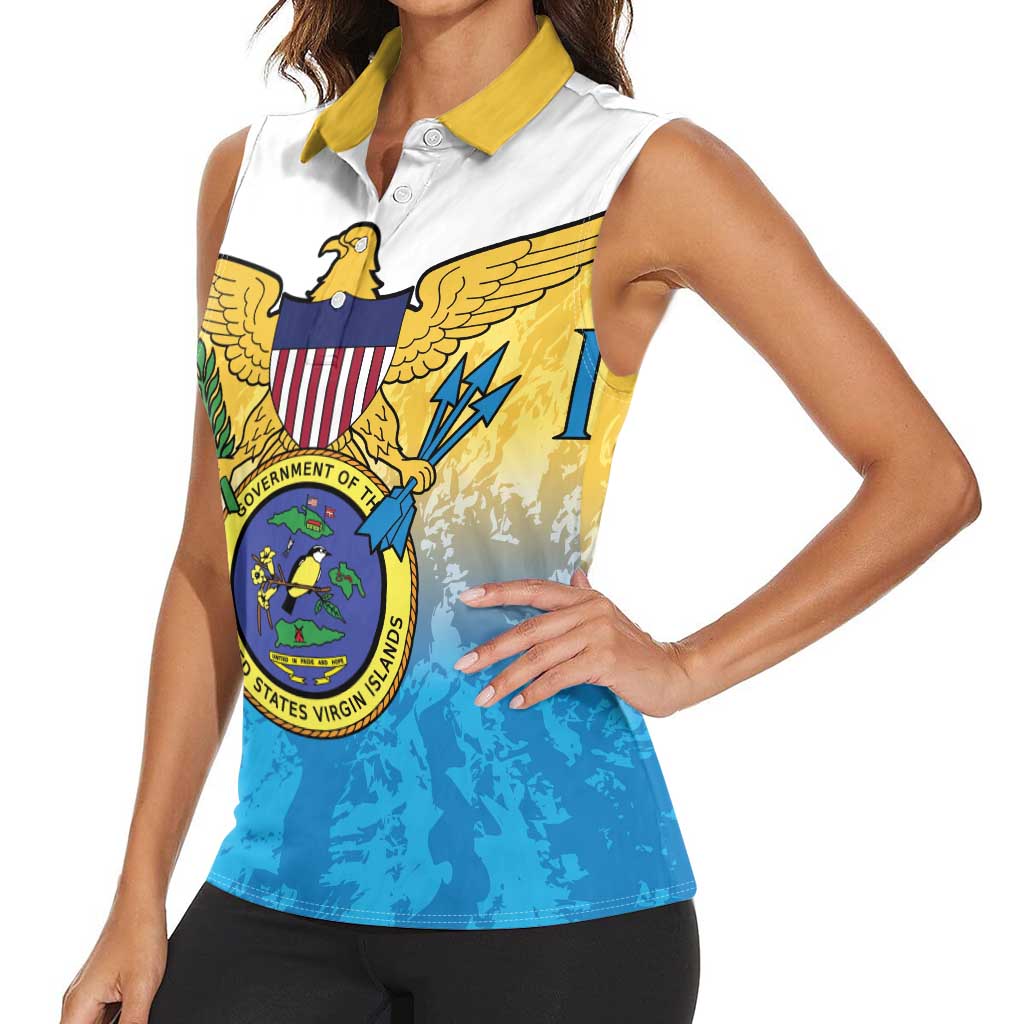 US Virgin Islands Women Sleeveless Polo Shirt Coat Of Arms Grunge Style