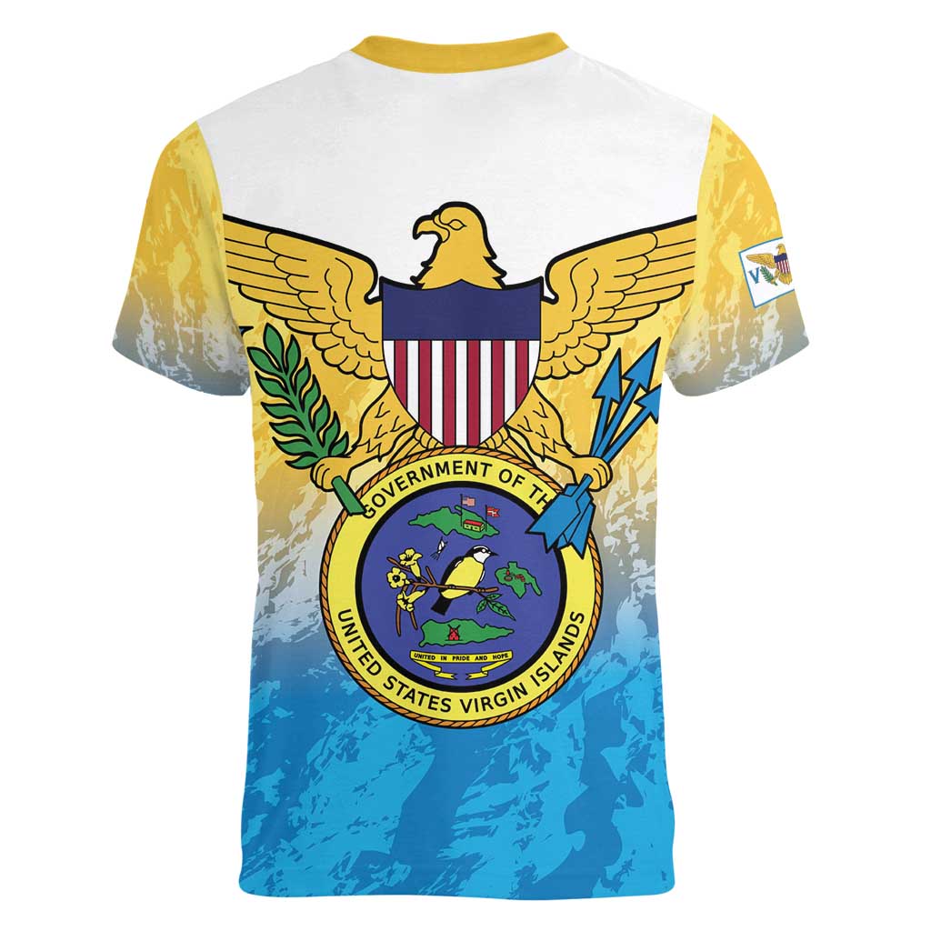 US Virgin Islands Women V-Neck T-Shirt Coat Of Arms Grunge Style