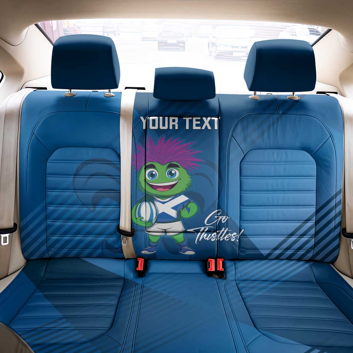 Custom Scotland Rugby 2025 Back Car Seat Cover Funny Thistle Mascot Go Scottish!