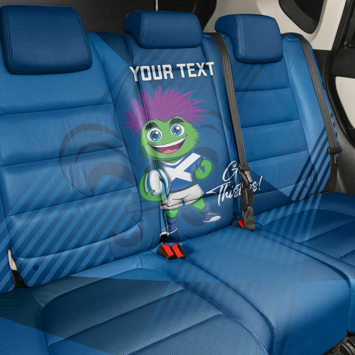 Custom Scotland Rugby 2025 Back Car Seat Cover Funny Thistle Mascot Go Scottish!