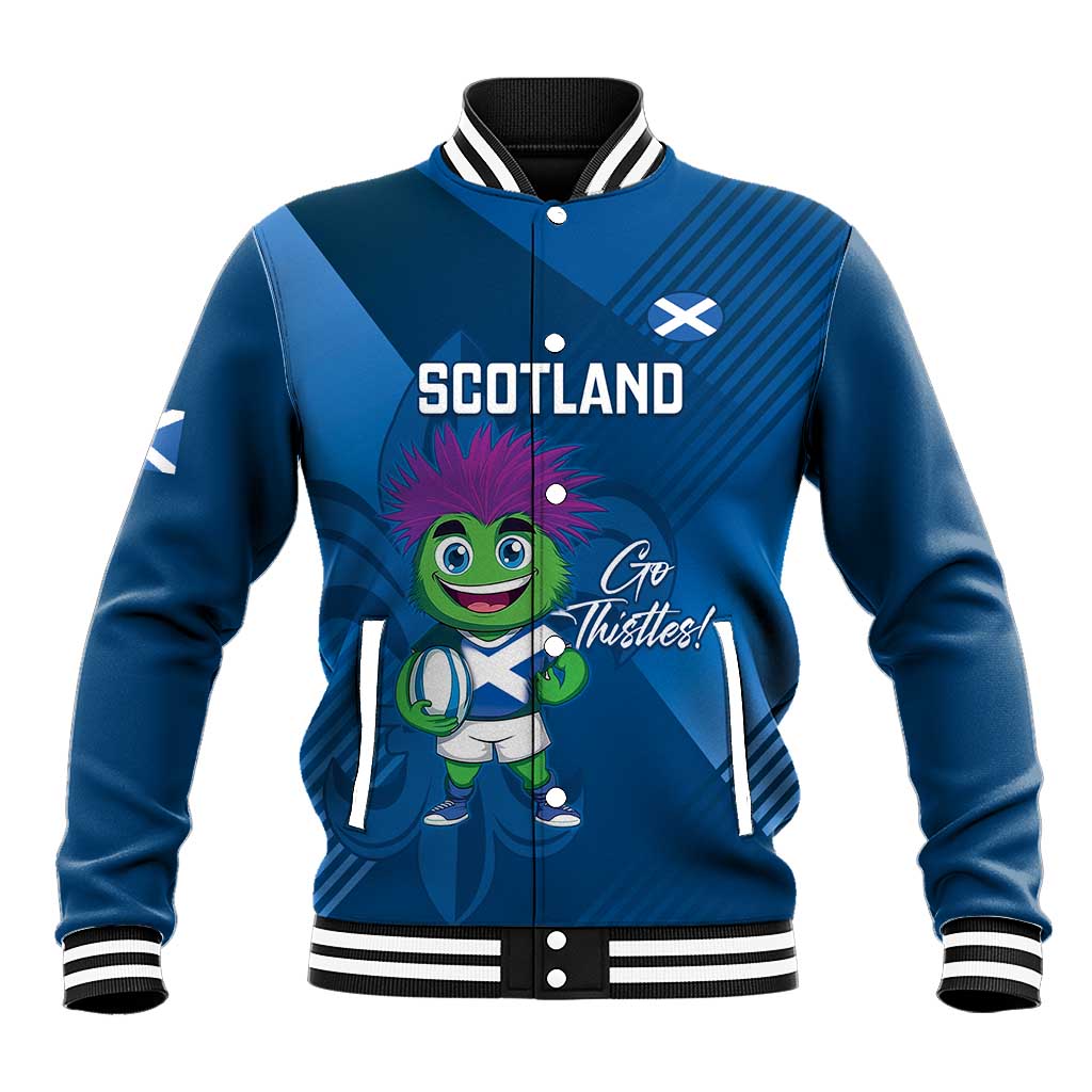 Custom Scotland Rugby 2025 Baseball Jacket Funny Thistle Mascot Go Scottish!
