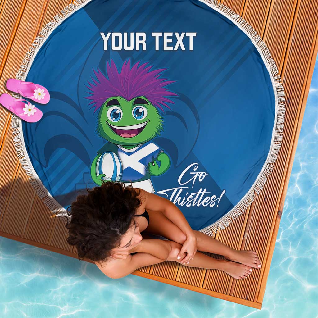 Custom Scotland Rugby 2025 Beach Blanket Funny Thistle Mascot Go Scottish!