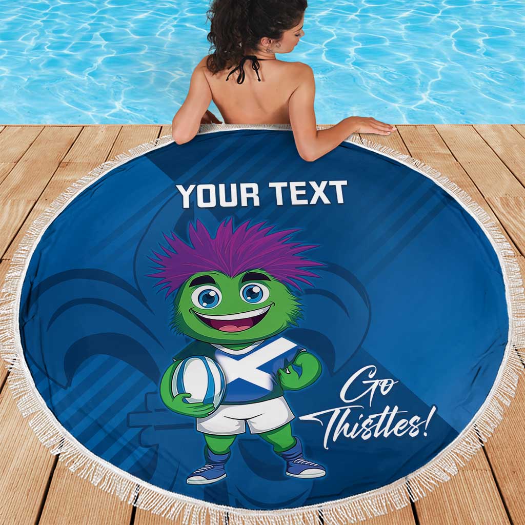 Custom Scotland Rugby 2025 Beach Blanket Funny Thistle Mascot Go Scottish!