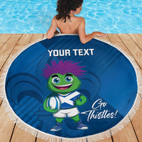 Custom Scotland Rugby 2025 Beach Blanket Funny Thistle Mascot Go Scottish!