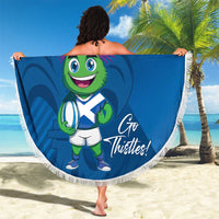 Custom Scotland Rugby 2025 Beach Blanket Funny Thistle Mascot Go Scottish!