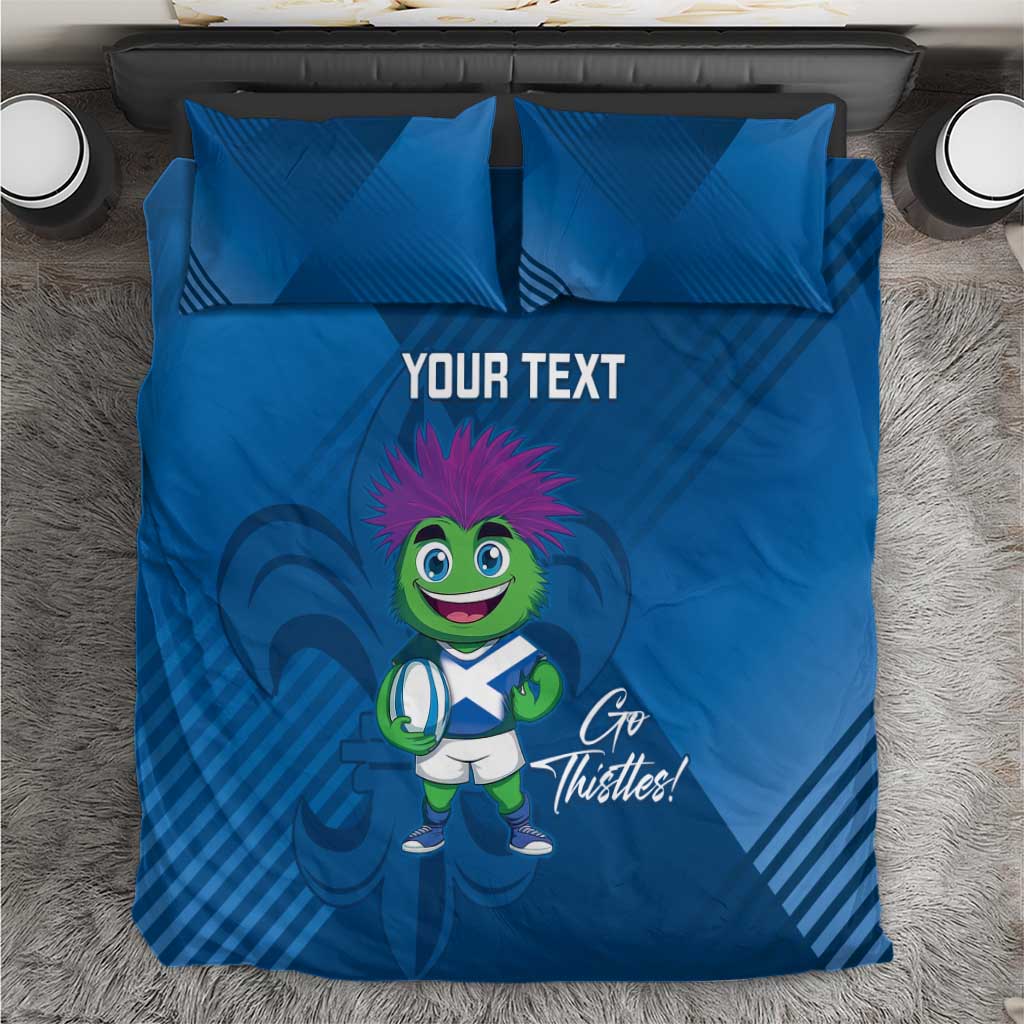 Custom Scotland Rugby 2025 Bedding Set Funny Thistle Mascot Go Scottish!