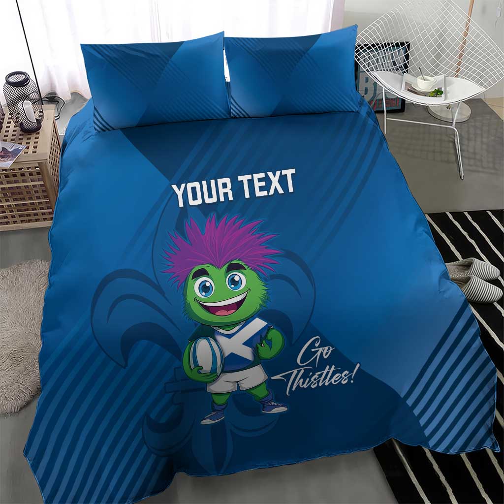 Custom Scotland Rugby 2025 Bedding Set Funny Thistle Mascot Go Scottish!