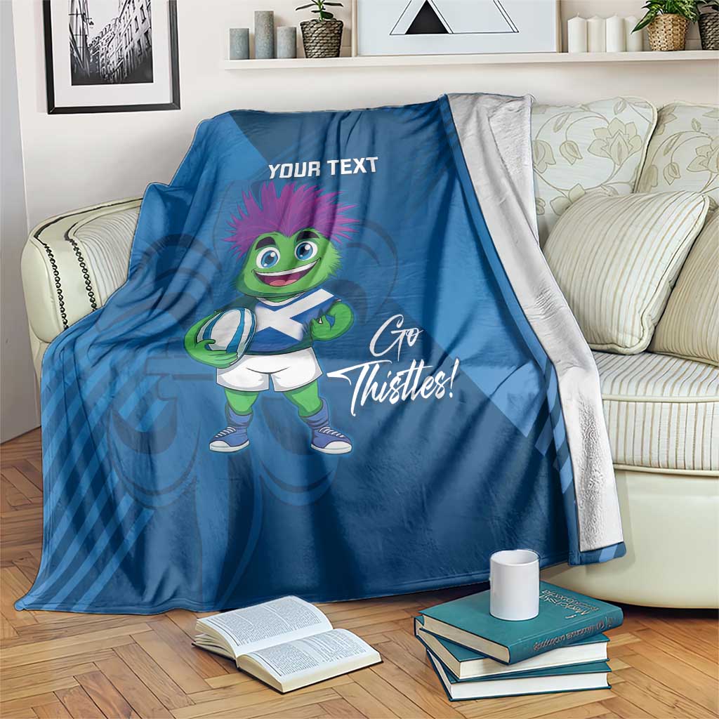 Custom Scotland Rugby 2025 Blanket Funny Thistle Mascot Go Scottish!