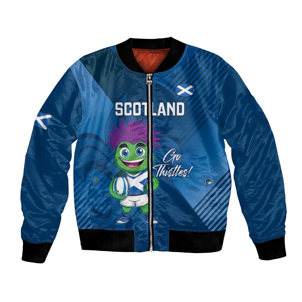 Custom Scotland Rugby 2025 Bomber Jacket Funny Thistle Mascot Go Scottish!