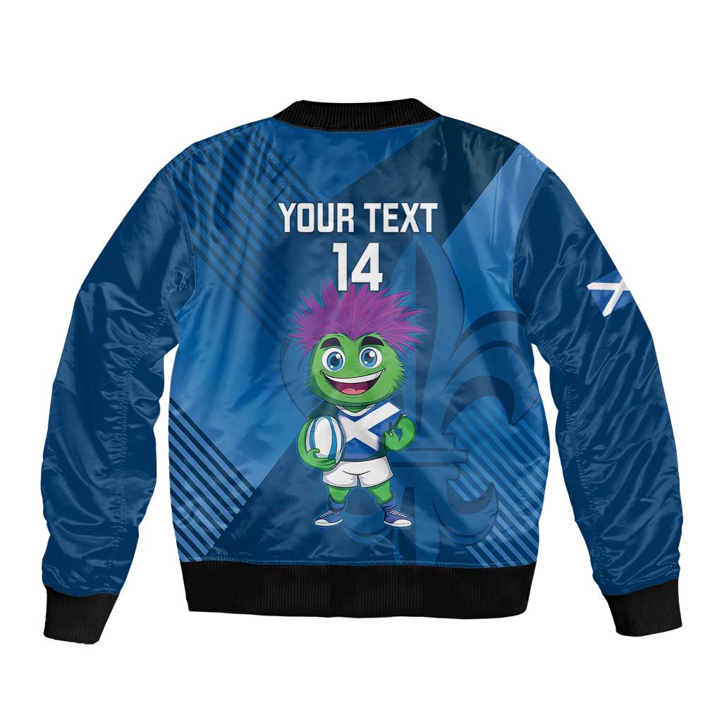 Custom Scotland Rugby 2025 Bomber Jacket Funny Thistle Mascot Go Scottish!