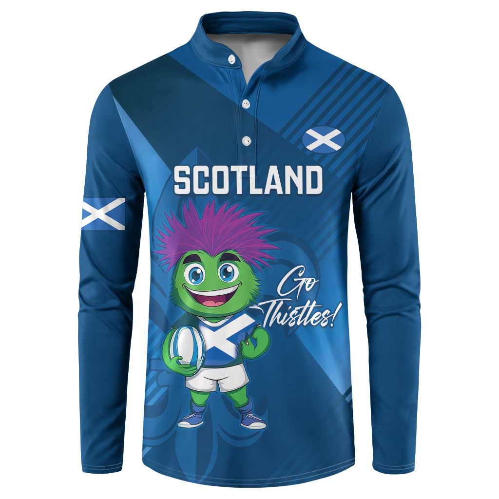 Custom Scotland Rugby 2025 Button Sweatshirt Funny Thistle Mascot Go Scottish!