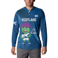 Custom Scotland Rugby 2025 Button Sweatshirt Funny Thistle Mascot Go Scottish!