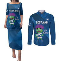 Custom Scotland Rugby 2025 Couples Matching Puletasi and Long Sleeve Button Shirt Funny Thistle Mascot Go Scottish!