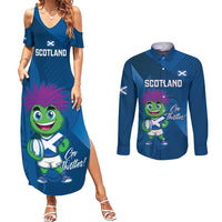 Custom Scotland Rugby 2025 Couples Matching Summer Maxi Dress and Long Sleeve Button Shirt Funny Thistle Mascot Go Scottish!