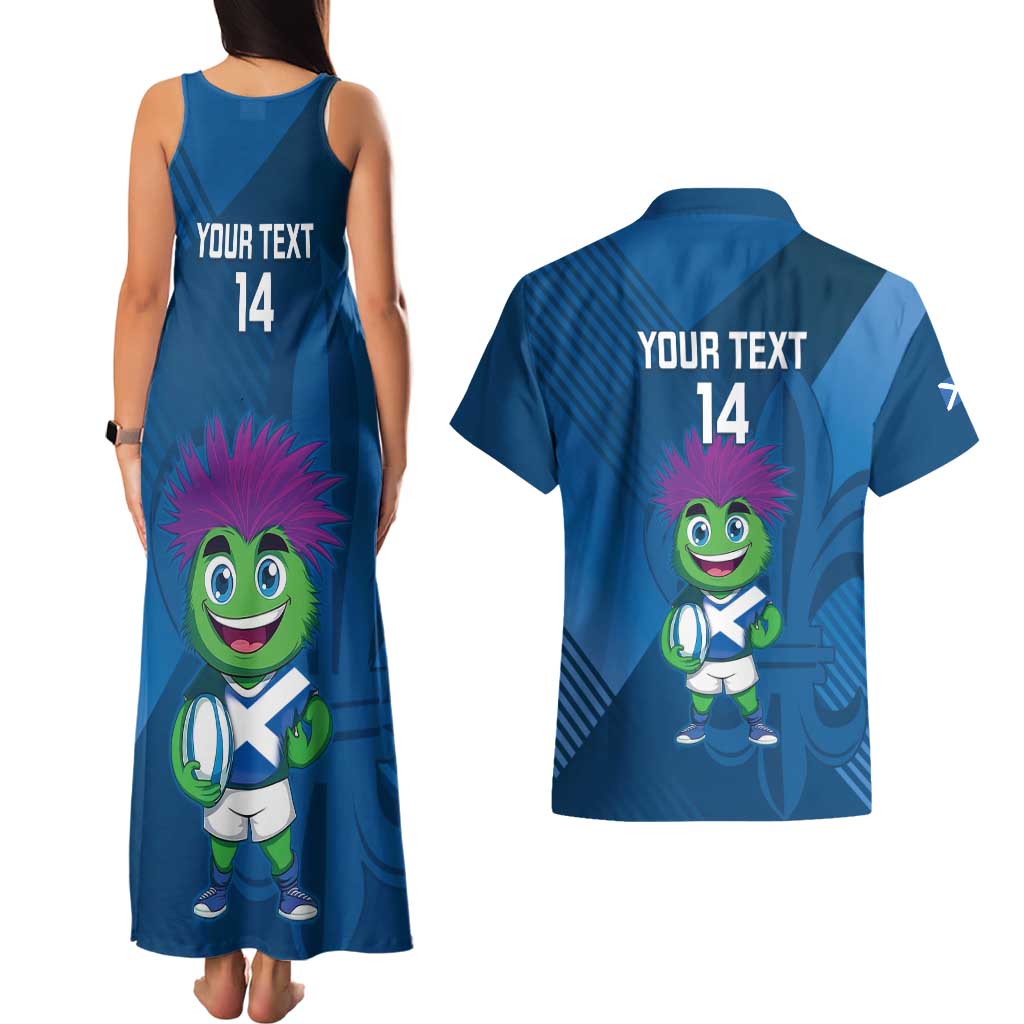 Custom Scotland Rugby 2025 Couples Matching Tank Maxi Dress and Hawaiian Shirt Funny Thistle Mascot Go Scottish!