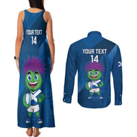 Custom Scotland Rugby 2025 Couples Matching Tank Maxi Dress and Long Sleeve Button Shirt Funny Thistle Mascot Go Scottish!