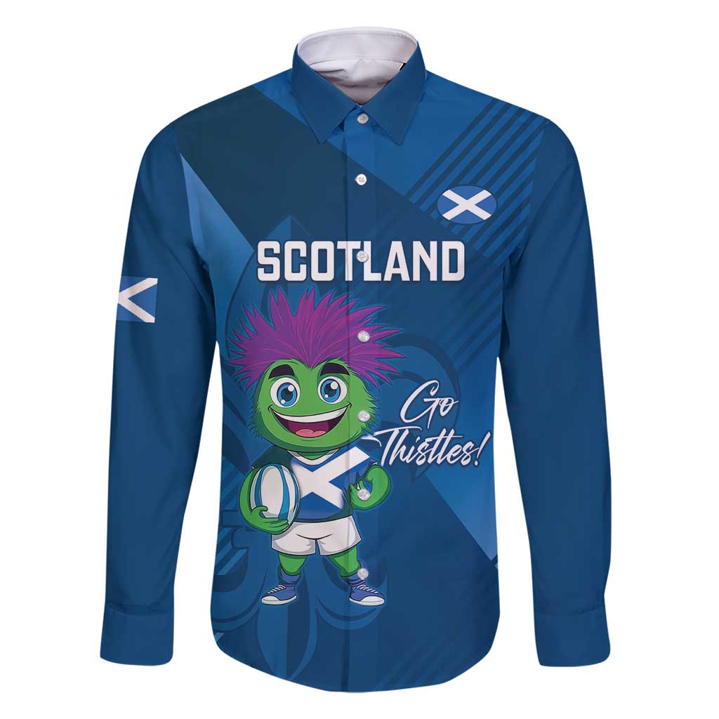Custom Scotland Rugby 2025 Family Matching Long Sleeve Bodycon Dress and Hawaiian Shirt Funny Thistle Mascot Go Scottish!