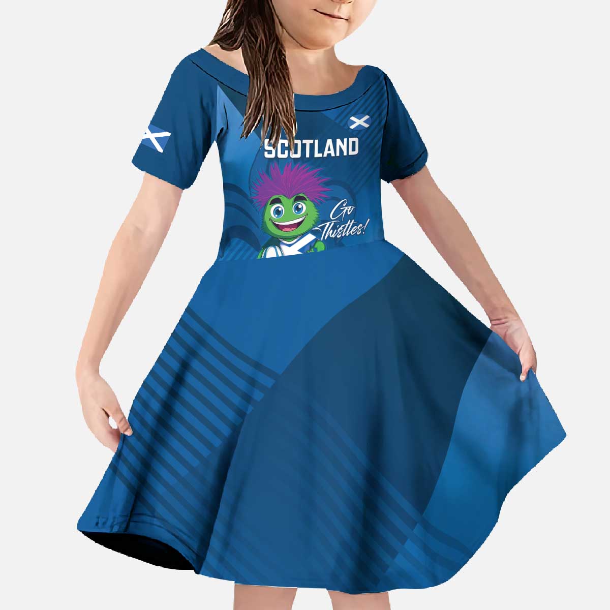 Custom Scotland Rugby 2025 Family Matching Off The Shoulder Long Sleeve Dress and Hawaiian Shirt Funny Thistle Mascot Go Scottish!