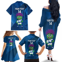 Custom Scotland Rugby 2025 Family Matching Off The Shoulder Long Sleeve Dress and Hawaiian Shirt Funny Thistle Mascot Go Scottish!