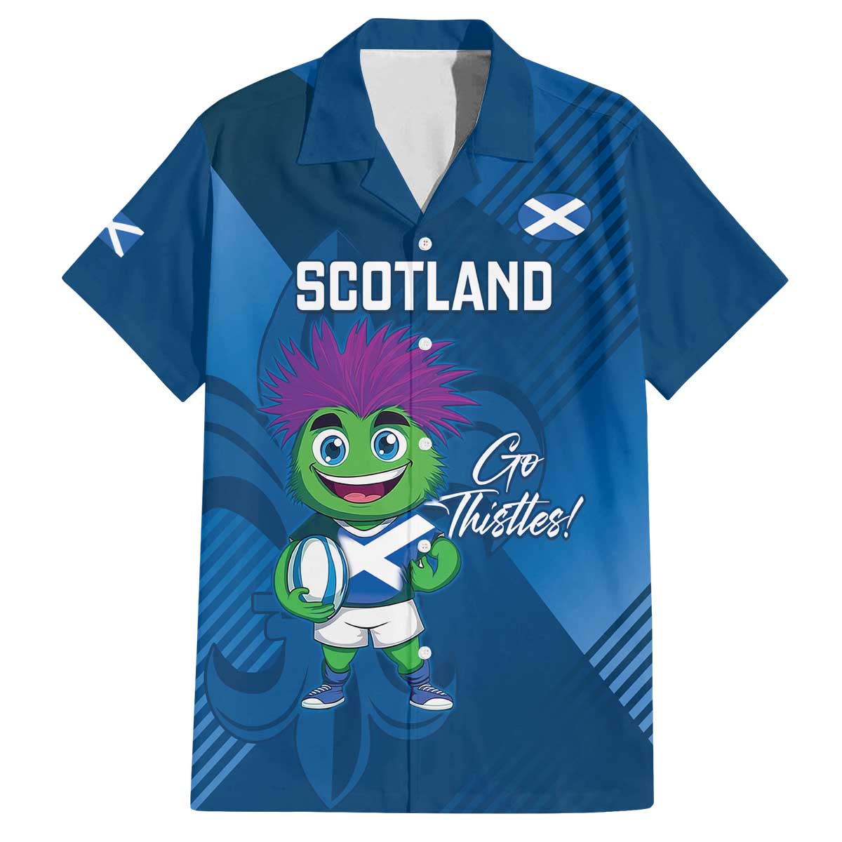 Custom Scotland Rugby 2025 Family Matching Off The Shoulder Long Sleeve Dress and Hawaiian Shirt Funny Thistle Mascot Go Scottish!