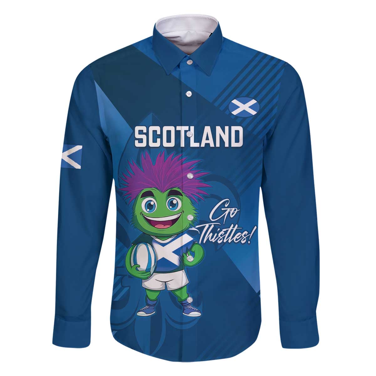 Custom Scotland Rugby 2025 Family Matching Off The Shoulder Long Sleeve Dress and Hawaiian Shirt Funny Thistle Mascot Go Scottish!