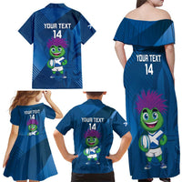 Custom Scotland Rugby 2025 Family Matching Off Shoulder Maxi Dress and Hawaiian Shirt Funny Thistle Mascot Go Scottish!