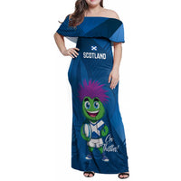 Custom Scotland Rugby 2025 Family Matching Off Shoulder Maxi Dress and Hawaiian Shirt Funny Thistle Mascot Go Scottish!