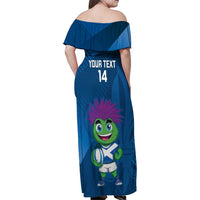 Custom Scotland Rugby 2025 Family Matching Off Shoulder Maxi Dress and Hawaiian Shirt Funny Thistle Mascot Go Scottish!