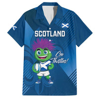 Custom Scotland Rugby 2025 Family Matching Off Shoulder Short Dress and Hawaiian Shirt Funny Thistle Mascot Go Scottish!
