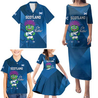 Custom Scotland Rugby 2025 Family Matching Puletasi and Hawaiian Shirt Funny Thistle Mascot Go Scottish!