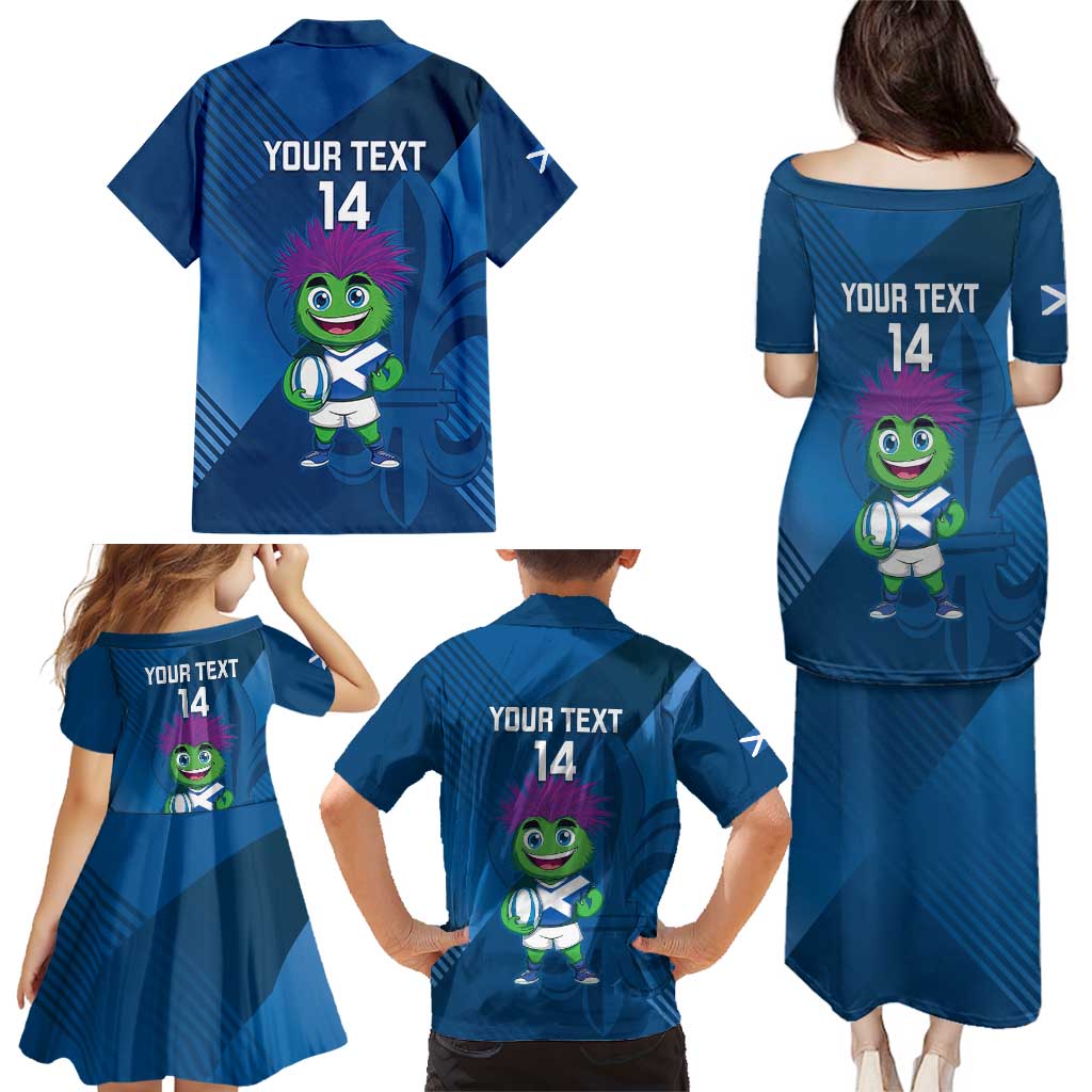Custom Scotland Rugby 2025 Family Matching Puletasi and Hawaiian Shirt Funny Thistle Mascot Go Scottish!